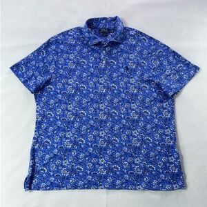 Polo Ralph Lauren Floral Polo Shirt Men XL Blue‎ Custom Slim Fit All Over Print